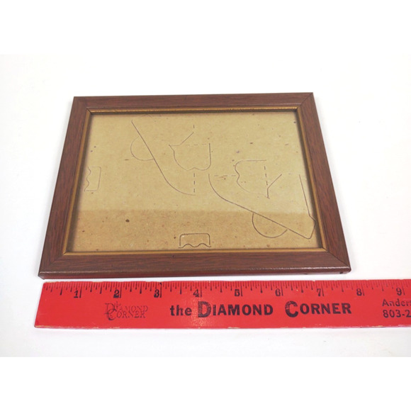 Vintage Metal Faux Wood Small Picture Frame w Gold Trim 5x7 Hang Stand MCM - Picture 5 of 7